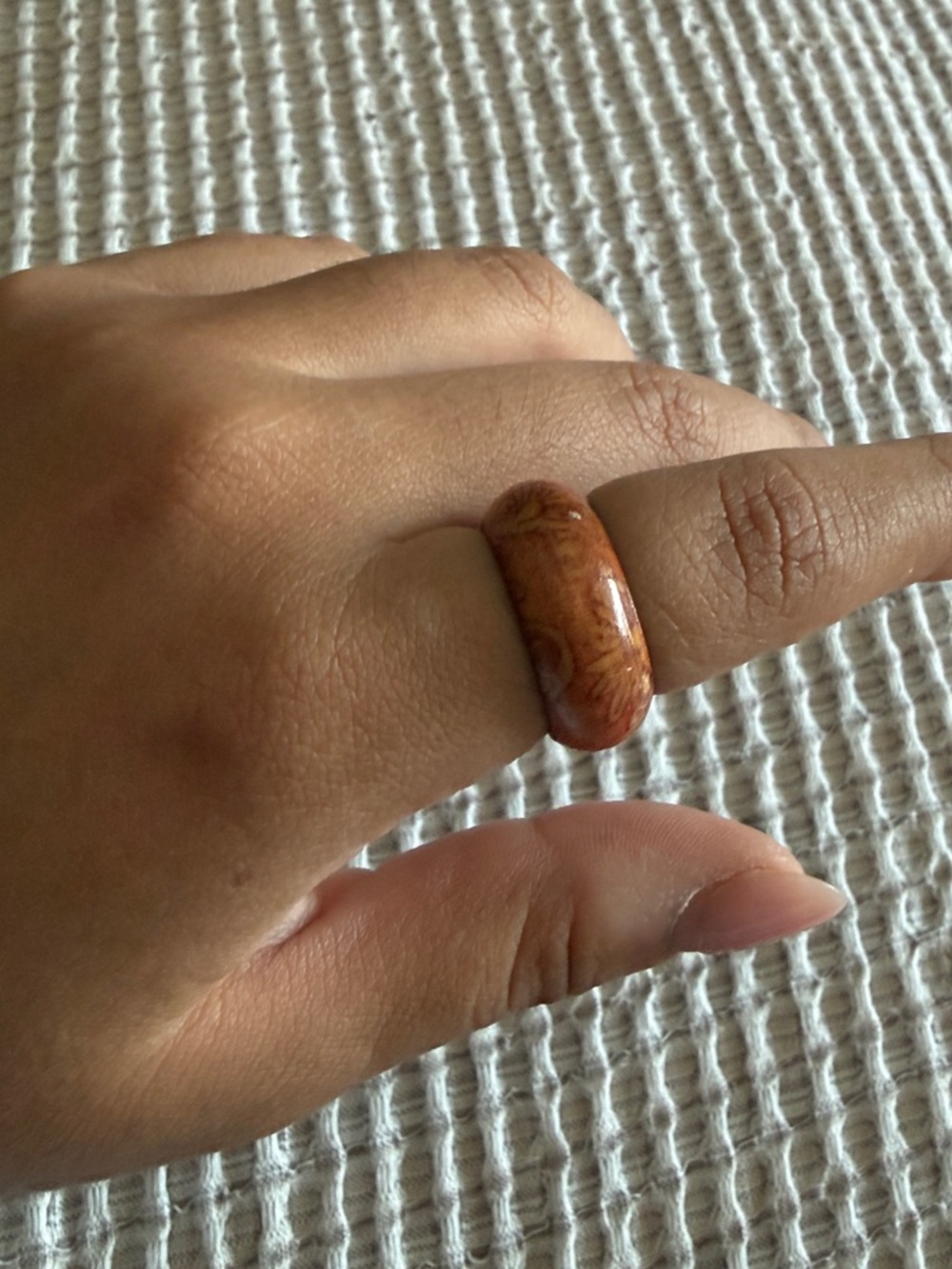 Light Wooden Brown Marbled Resin Dome Ring - Women's Jewelry